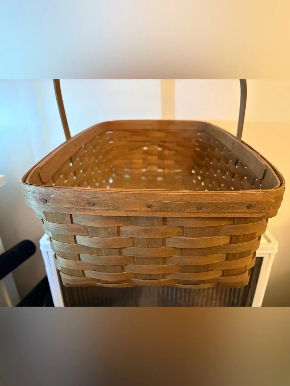 Vintage 1984 Longaberger Extra Large Rectangular Basket w/ Single Wood Handle